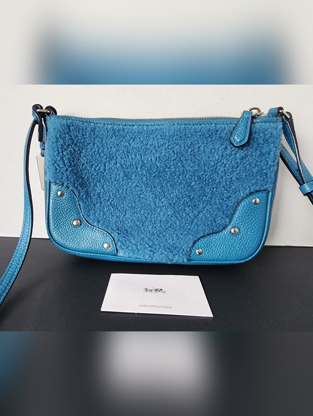 Coach Rhyder Faux Shearling & Leather Pouchette, Blue, Like New, 2015 - Picture 4 of 9
